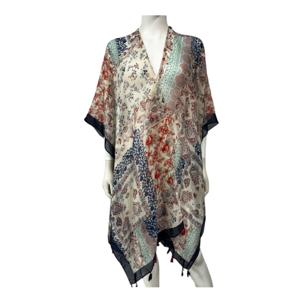 BOHO SUMMER Breezy Lane Women's Gauzy Fabric Relaxed Open Poncho Wrap Top OS